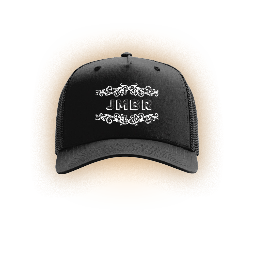 Josh Miller Blues Revue black trucker cap with JMBR logo
